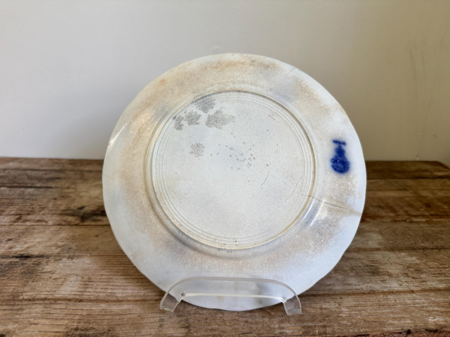 J&G Meakin Hague Hanley Blue White China Plate Transferware Dinner Heavily Distressed Stained