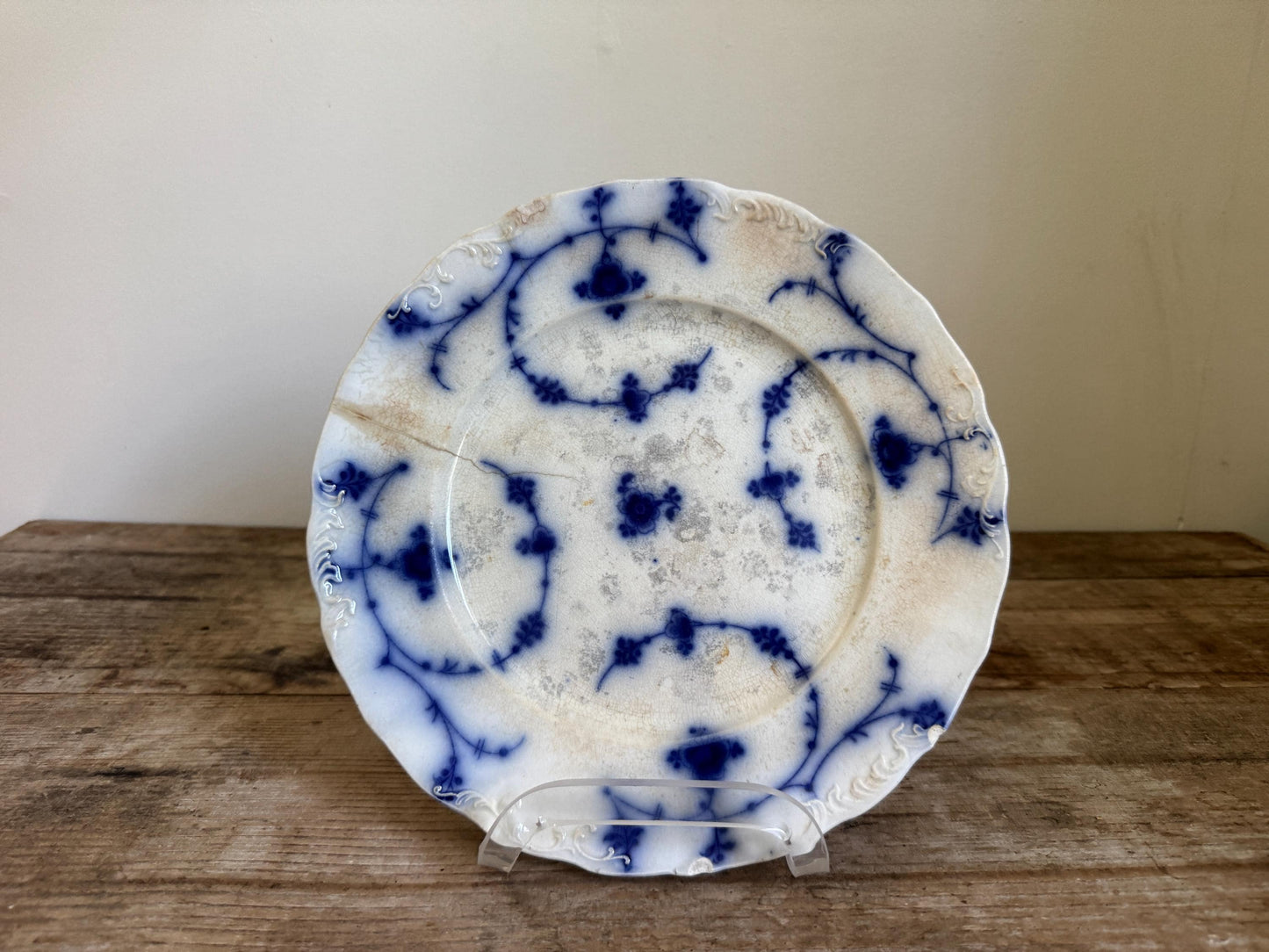 J&G Meakin Hague Hanley Blue White China Plate Transferware Dinner Heavily Distressed Stained