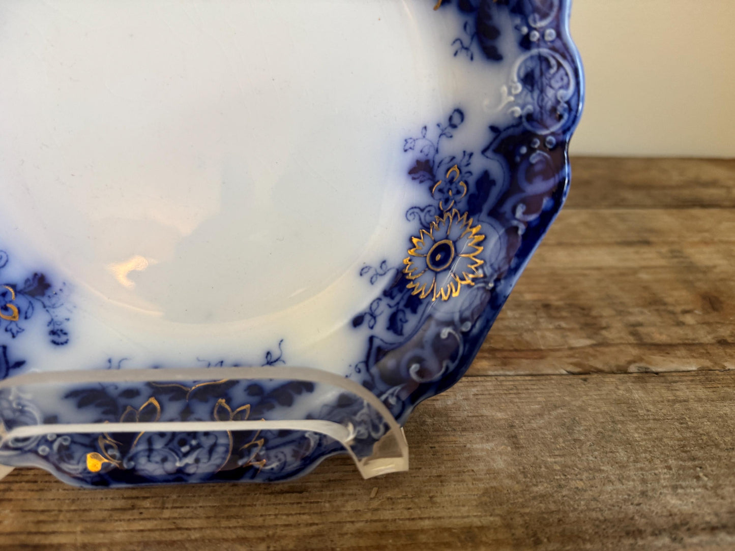 Antique Johnson Brothers Brooklyn Flow Blue Shallow Bowl Serving Piece Distressed Bowl China Ironstone