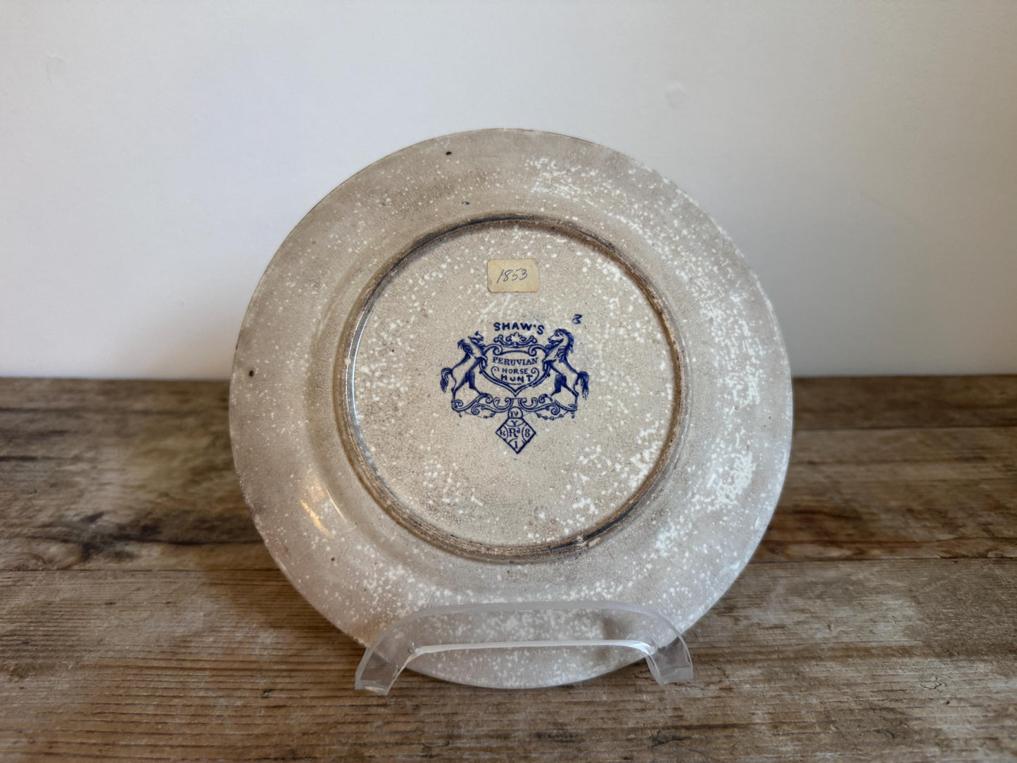 Antique Shaws Peruvian Horse Hunt Ironstone Blue Plate Decor Plate Transferware 1830s 1840s 1850s