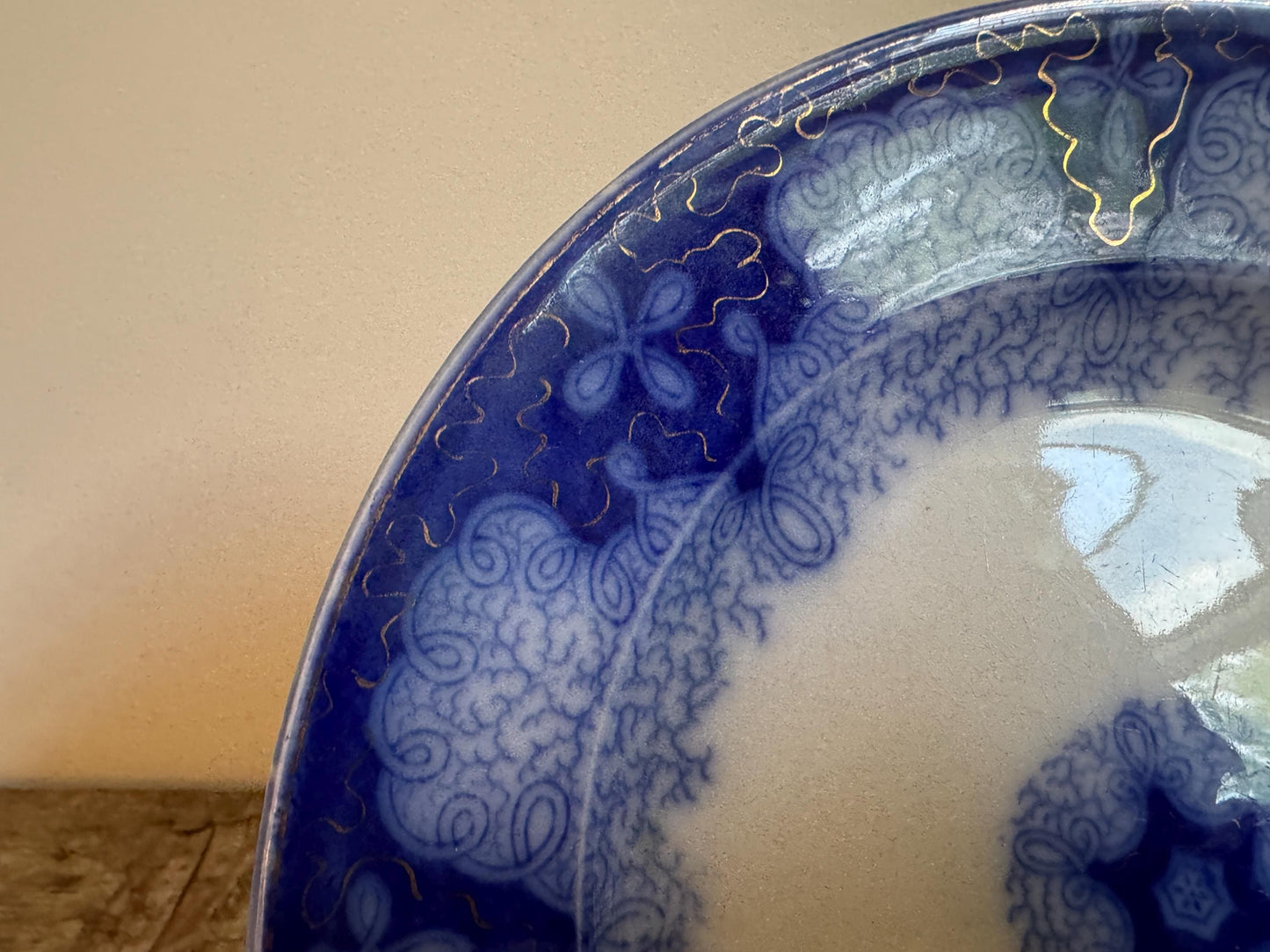 Antique Flow Blue Gold Ironstone Blue Plate 9" Decor Plate Transferware