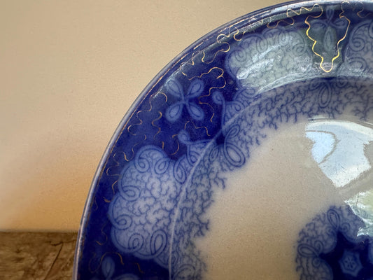 Antique Flow Blue Gold Ironstone Blue Plate 9" Decor Plate Transferware