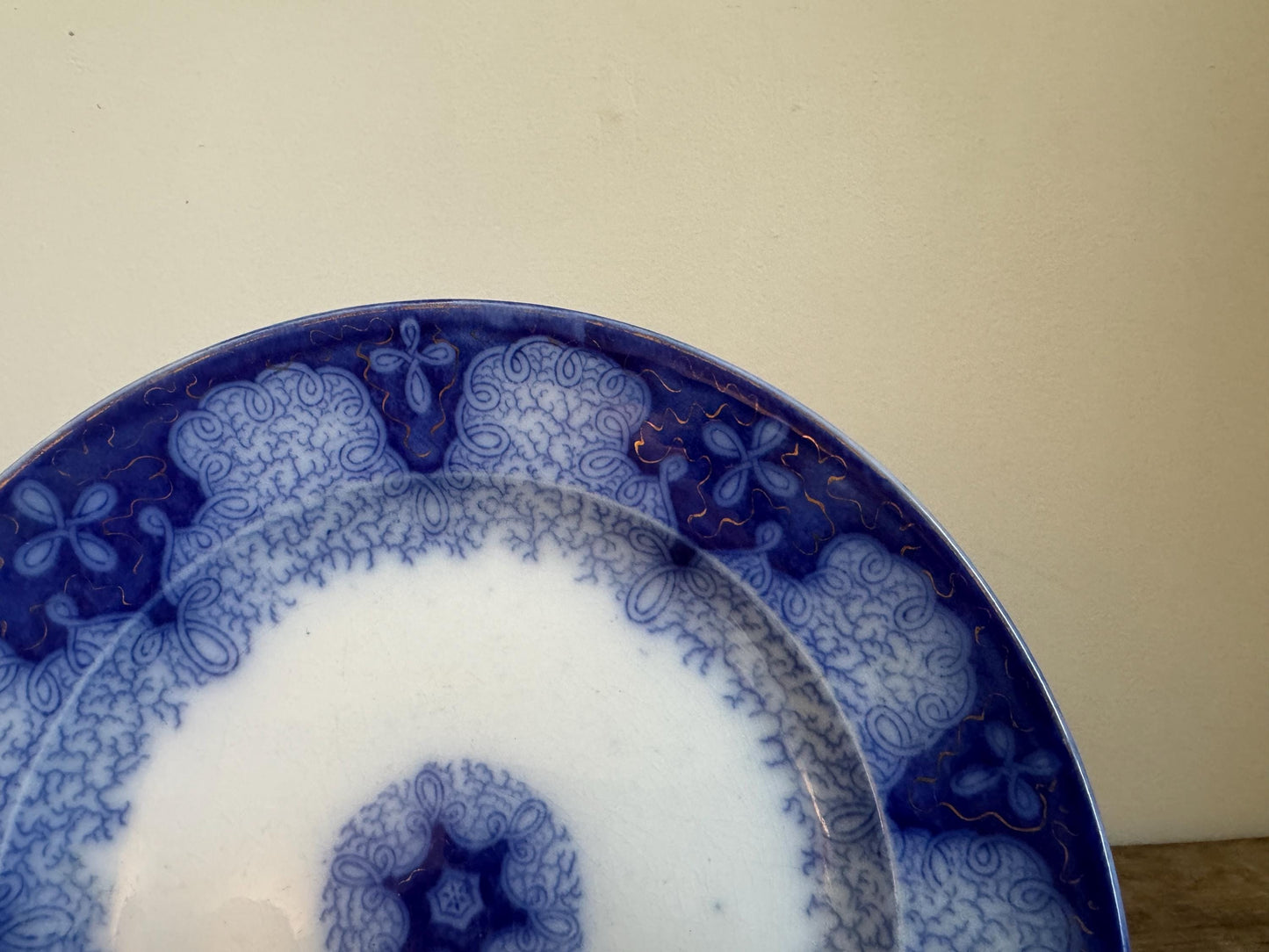 Antique Flow Blue Gold Ironstone Blue Plate 9" Decor Plate Transferware