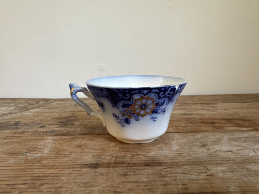 Antique Johnson Brothers Brooklyn Flow Blue Cup Footed Cup White Teacup