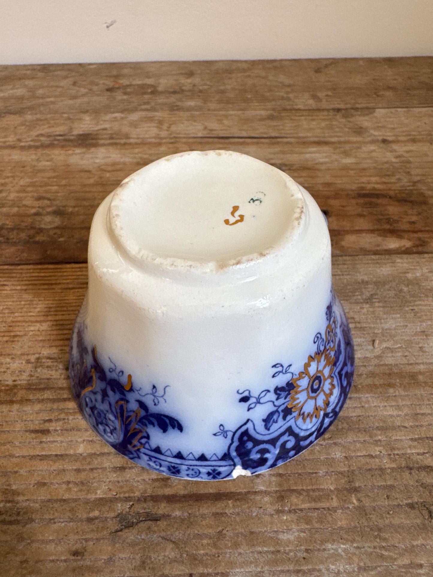 Antique Johnson Brothers Brooklyn Flow Blue Cup Footed Cup White Teacup