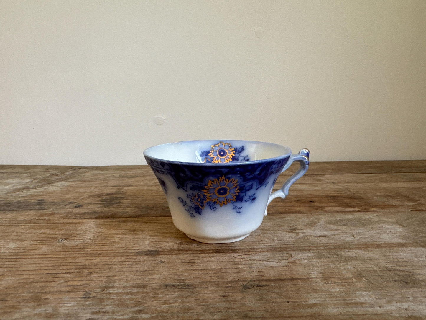 Antique Johnson Brothers Brooklyn Flow Blue Cup Footed Cup White Teacup