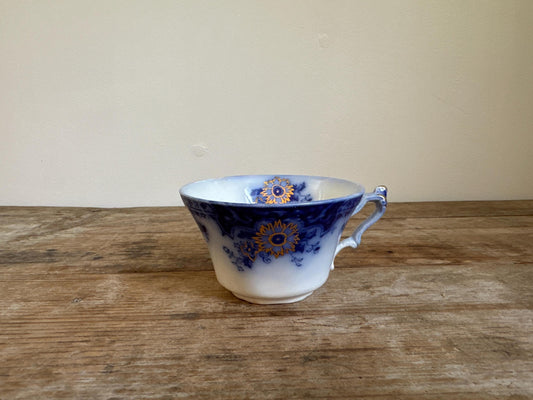 Antique Johnson Brothers Brooklyn Flow Blue Cup Footed Cup White Teacup