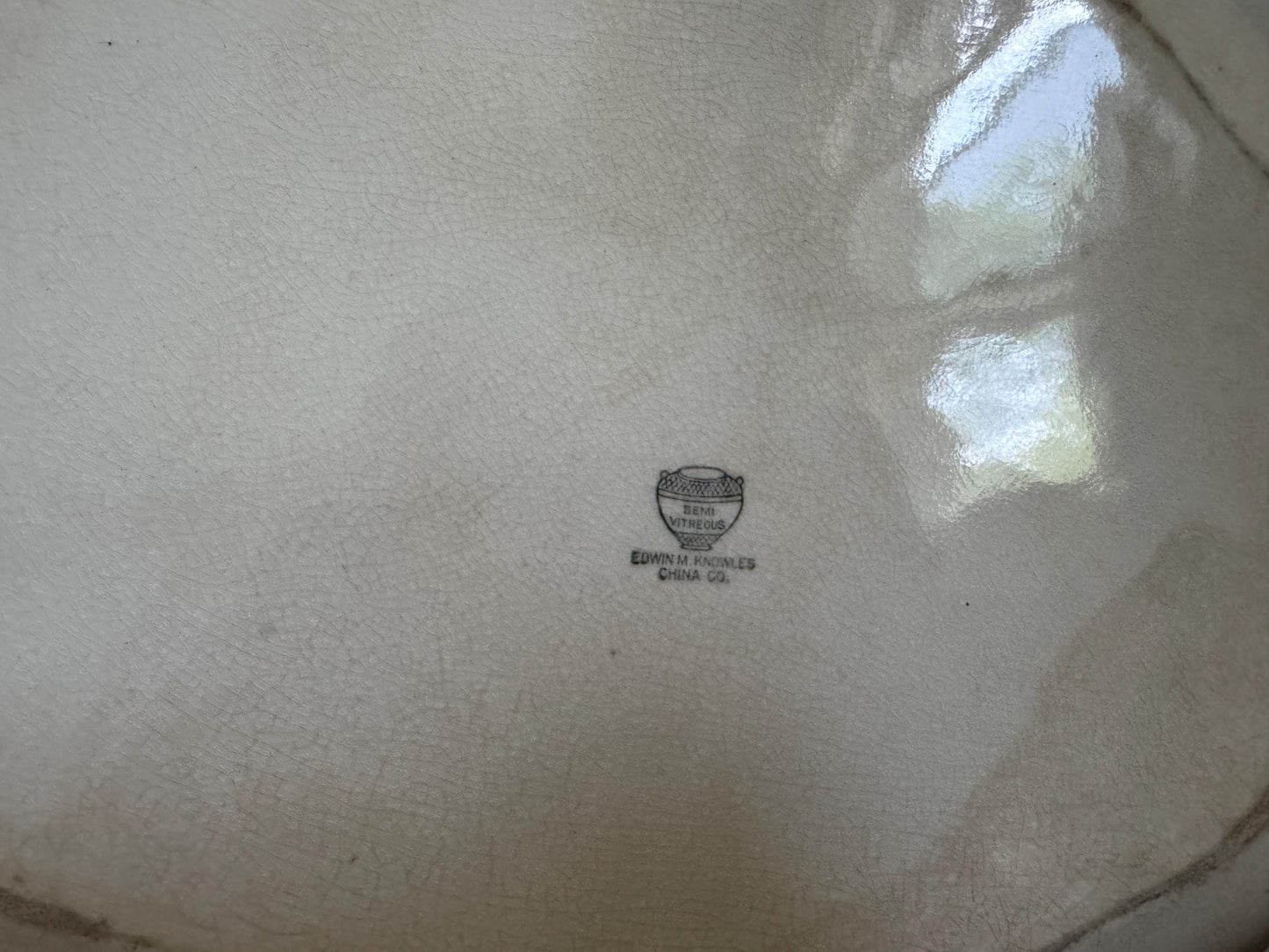 Antique Edwin M Knowles Floral China Transferware Platter Distressed Crazed Plate Scallop Oval Dish