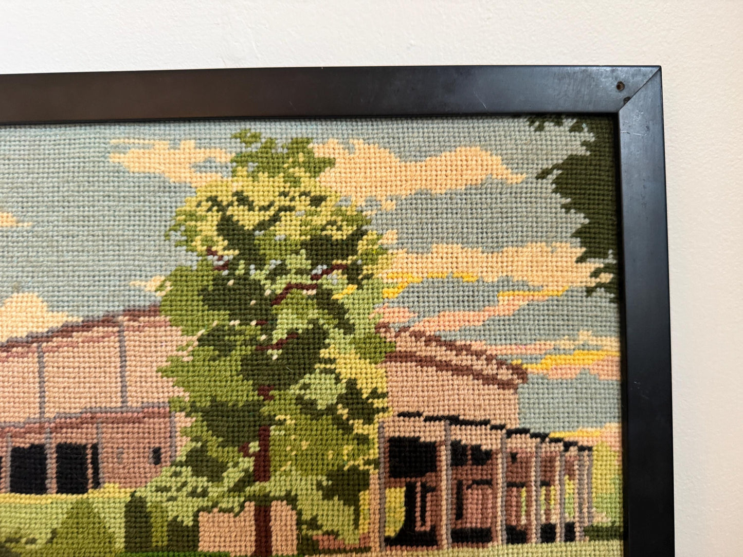 Tanglewood Koussevitzky Music Shed Berkshires Massachusetts Needlepoint Framed Classical Music Needle Work Embroidery Wall Art Hanging