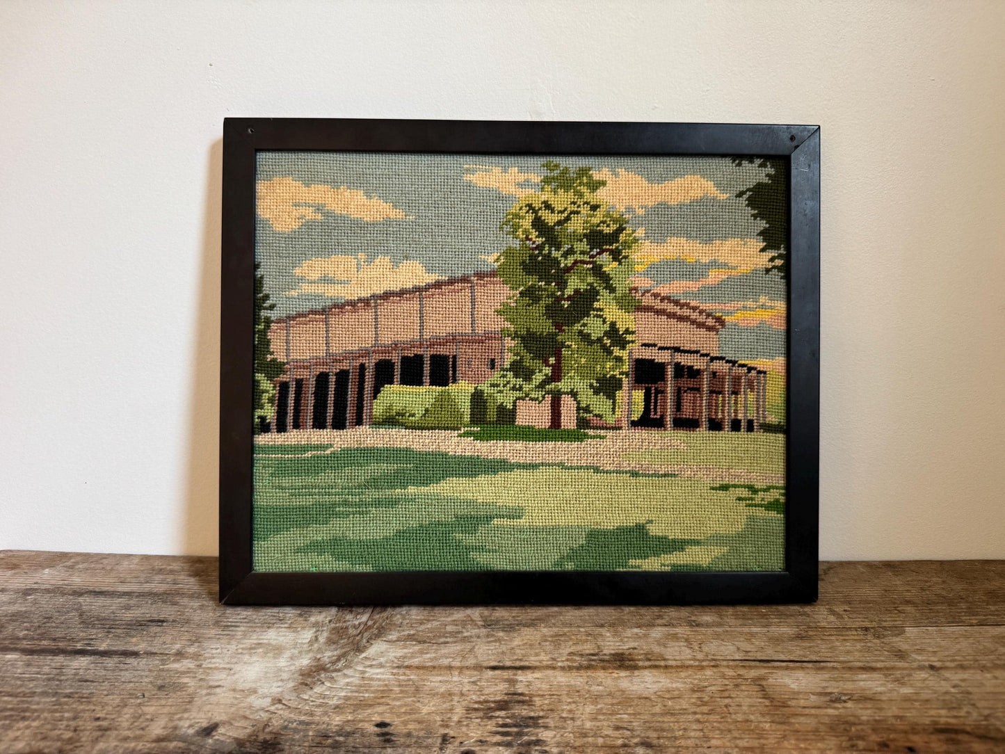 Tanglewood Koussevitzky Music Shed Berkshires Massachusetts Needlepoint Framed Classical Music Needle Work Embroidery Wall Art Hanging