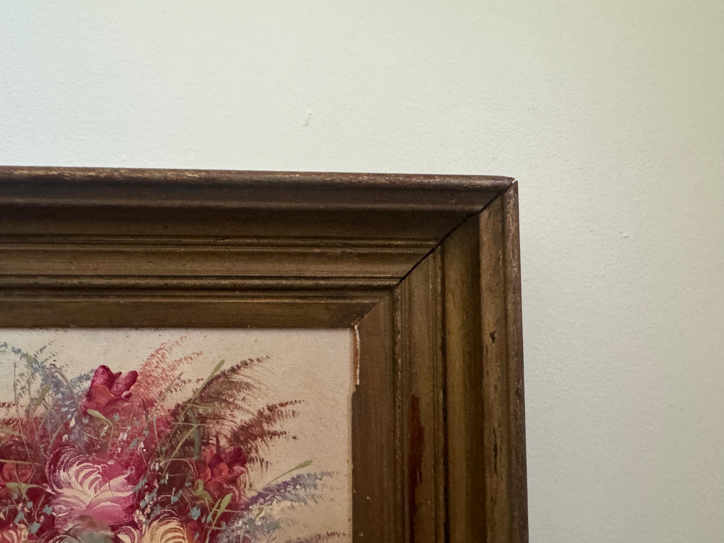 Antique Vintage D. Perry Framed Floral Vase Rose Fruit Framed Oil on Board Vintage Art