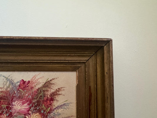 Antique Vintage D. Perry Framed Floral Vase Rose Fruit Framed Oil on Board Vintage Art