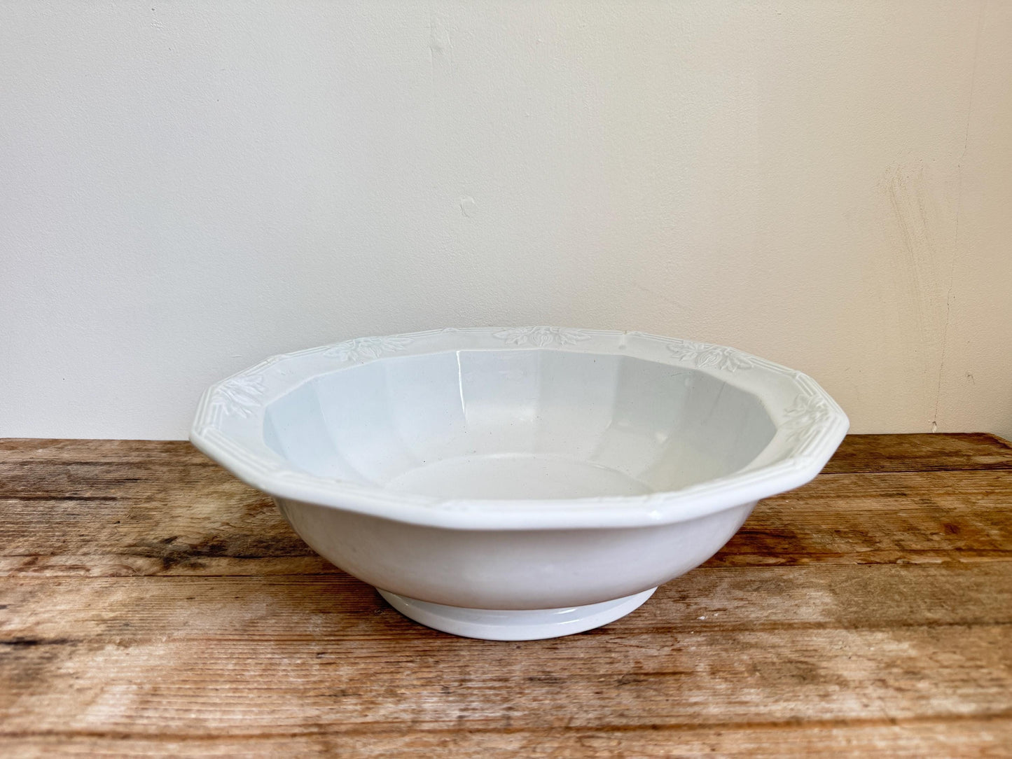Antique White Davenport Ironstone Large Fruit Bowl Center Serving Piece