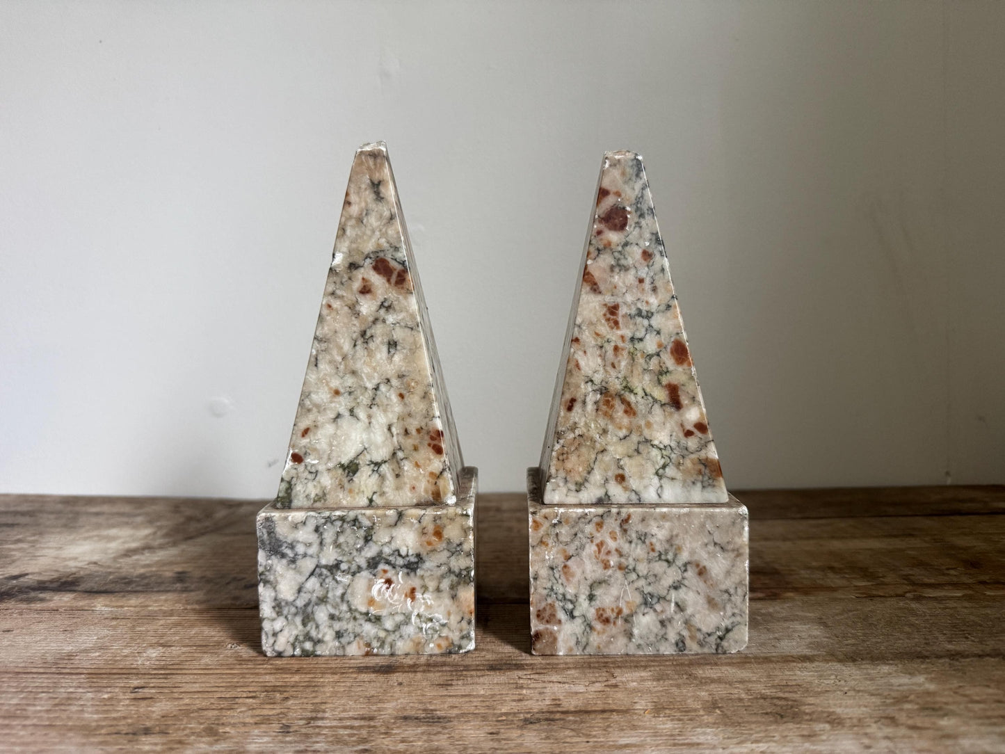 Vintage Onyx Obelisk Book End Pair Set Pyramid