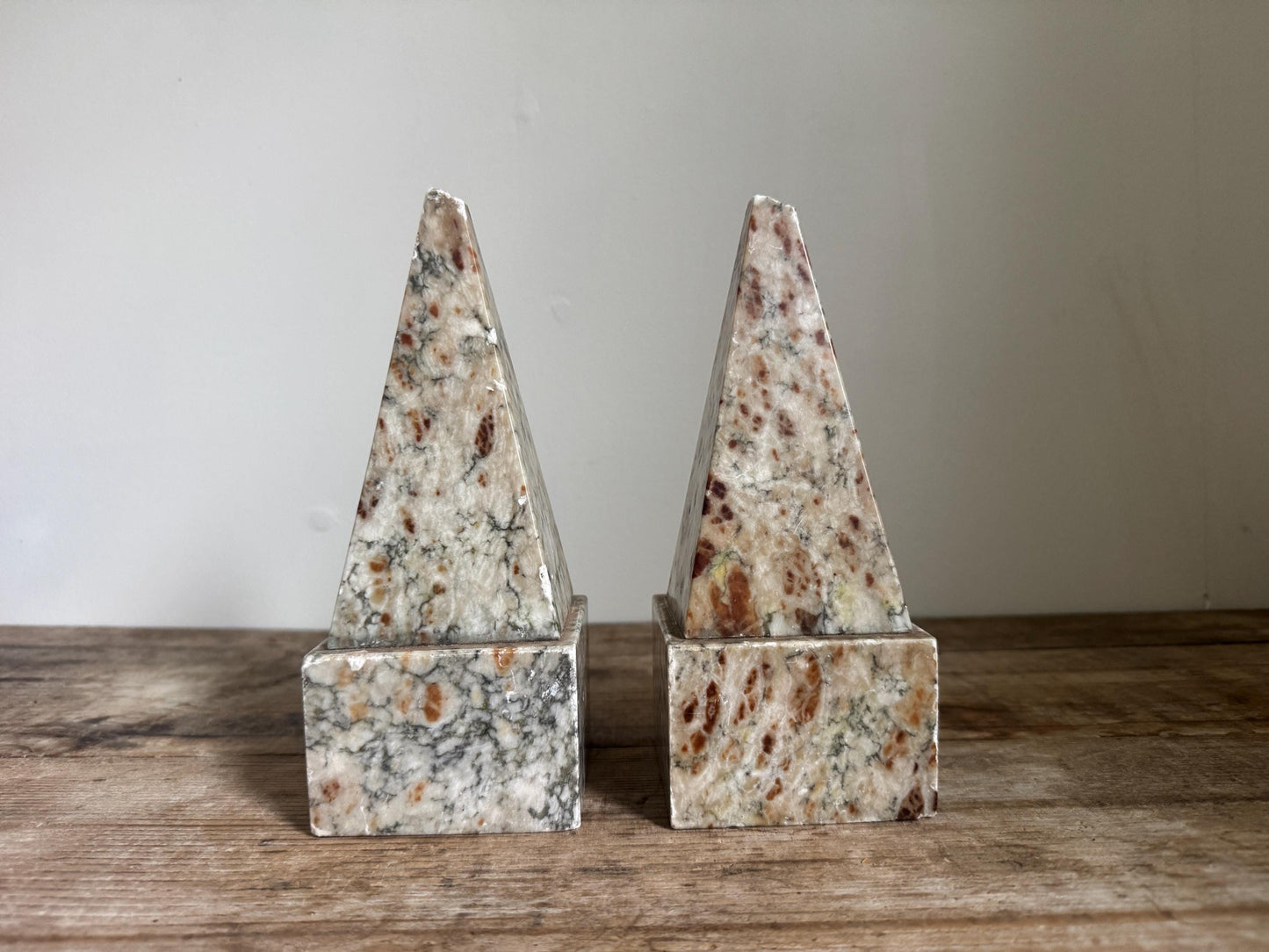 Vintage Onyx Obelisk Book End Pair Set Pyramid