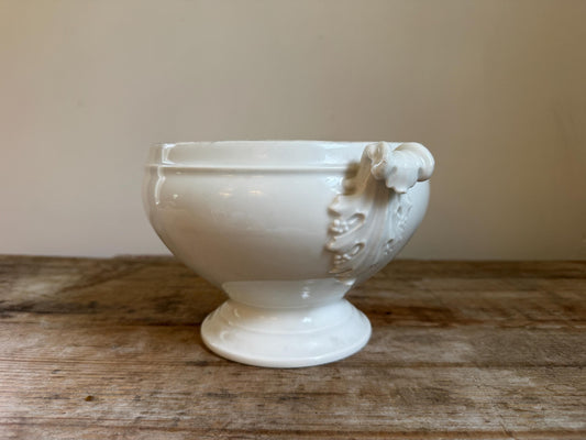Antique Ironstone Vegetable Dish Tureen Large Bowl Raised Footed Citrus Fruit Bowl