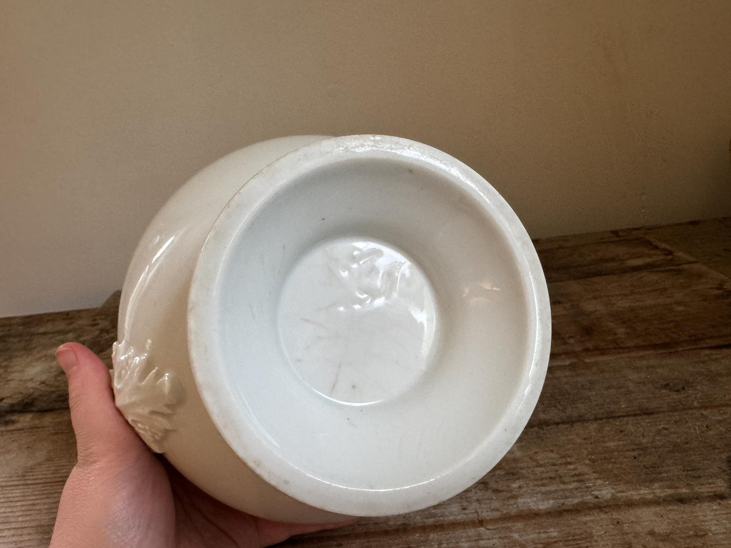 Antique Ironstone Vegetable Dish Tureen Large Bowl Raised Footed Citrus Fruit Bowl