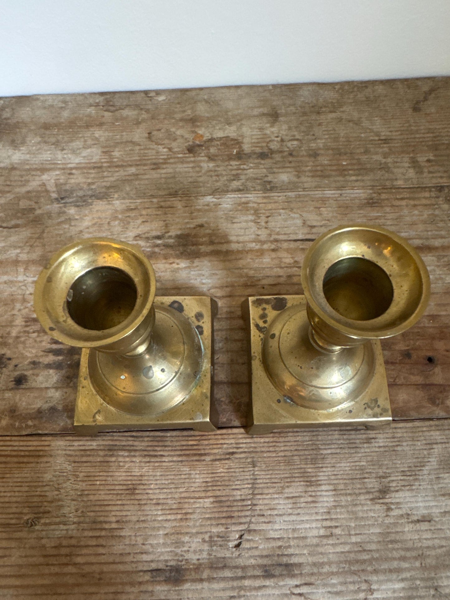 Vintage Brass Footed Short Candle Stick Holder Set of 2