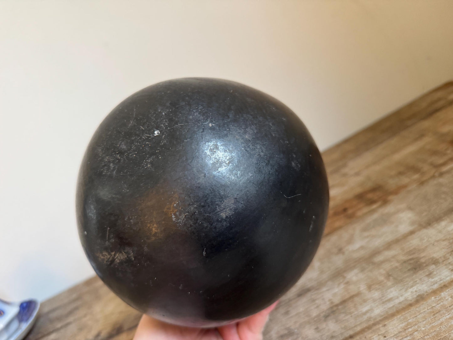 Vintage Mexican Black Clay Vase Pottery Vessel Barro Negro Style Globular Form Oaxaca 7.5 Inch
