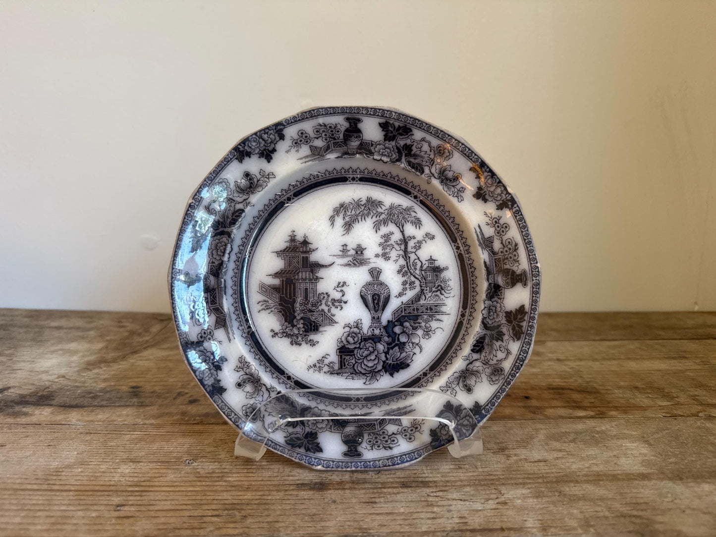 W. Adams Jeddo Flow Black Ironstone Plate 7.5" Decor Plate Transferware