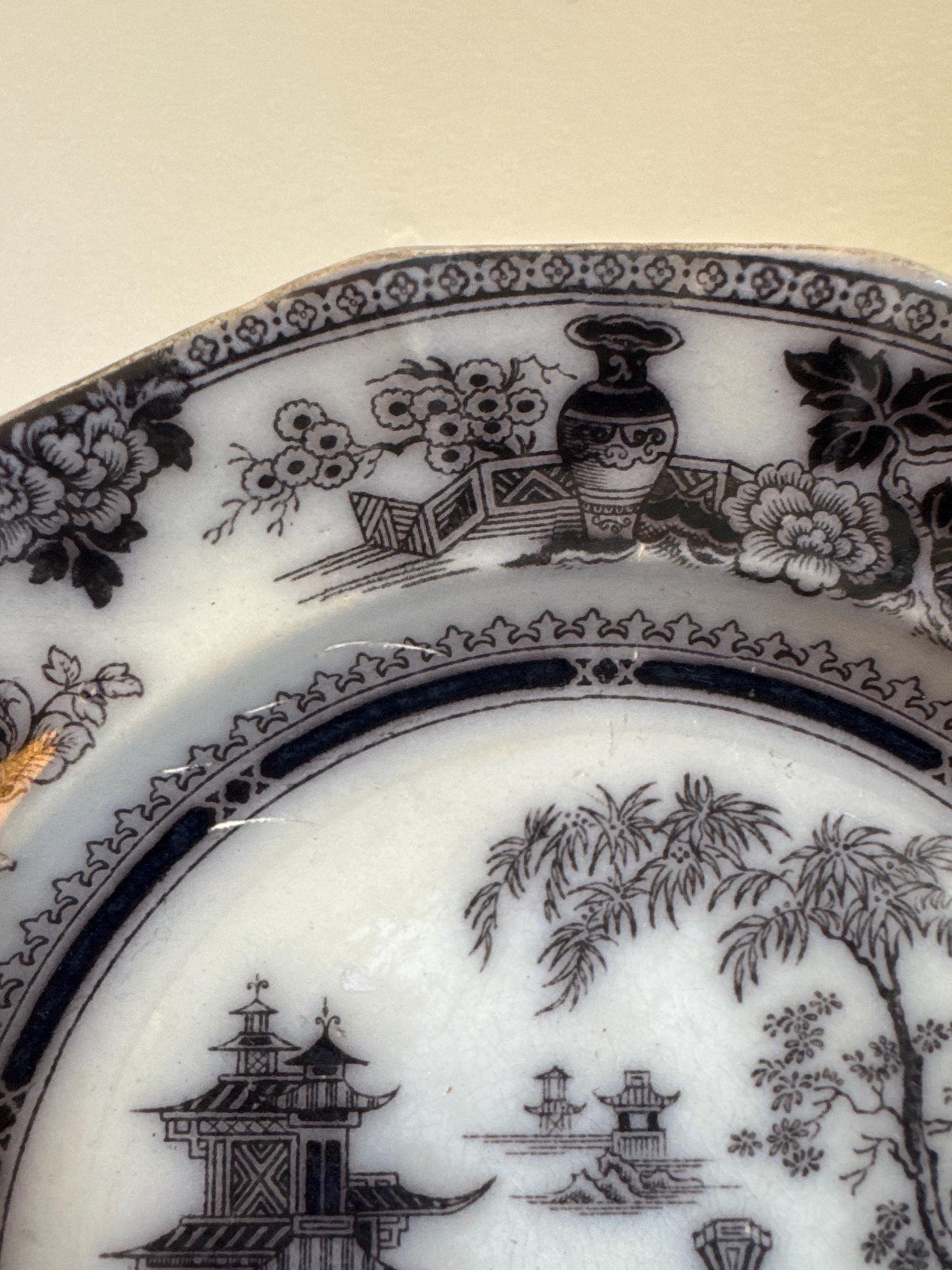 W. Adams Jeddo Flow Black Ironstone Plate 7.5" Decor Plate Transferware