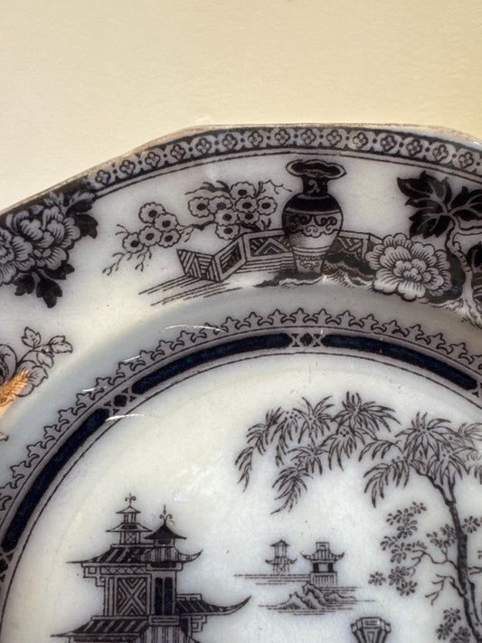 W. Adams Jeddo Flow Black Ironstone Plate 7.5" Decor Plate Transferware