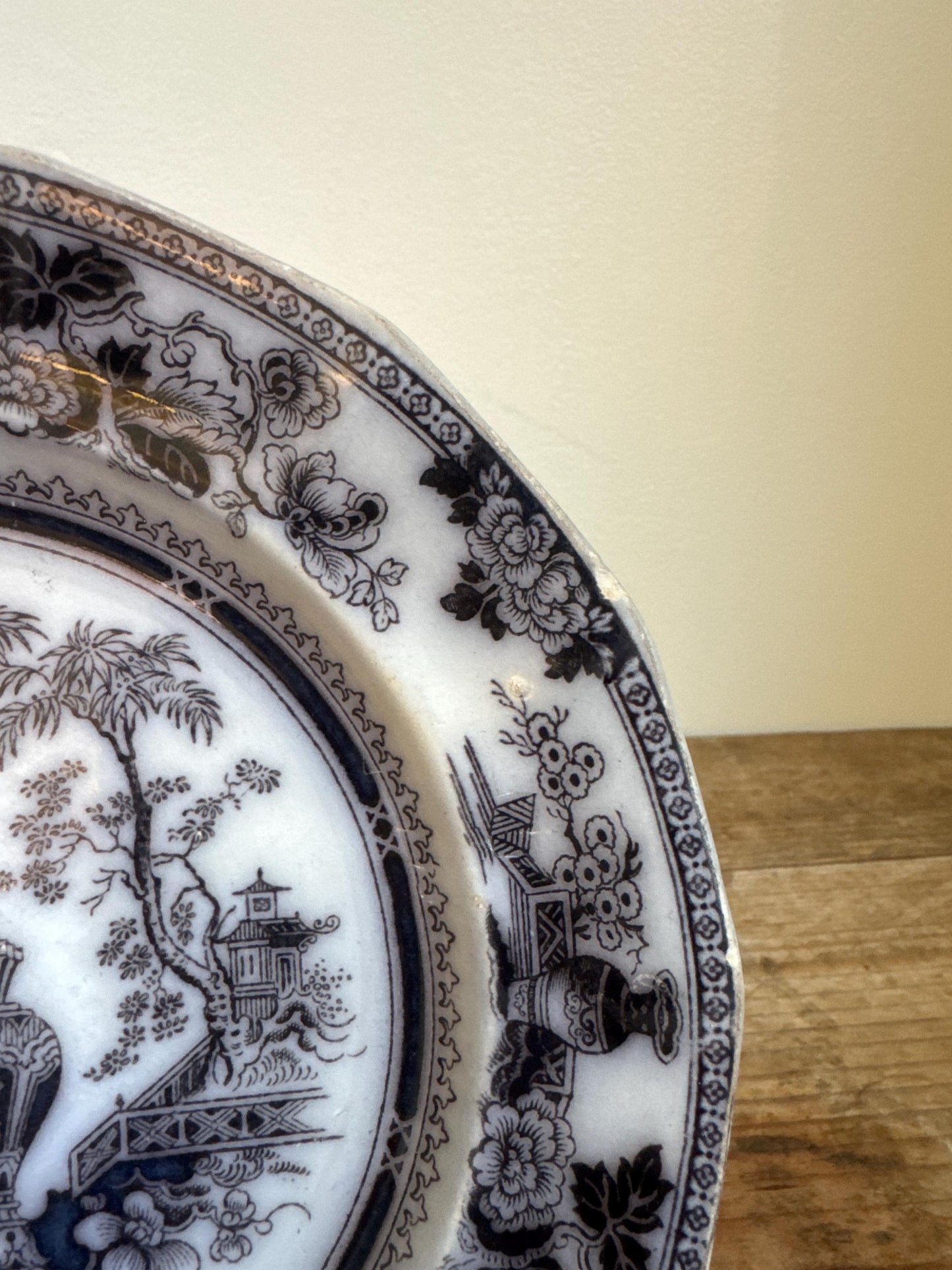 W. Adams Jeddo Flow Black Ironstone Plate 7.5" Decor Plate Transferware