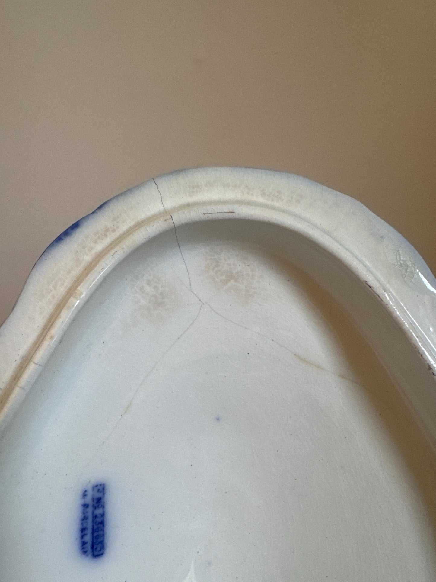 Antique Burgess & Leigh Vermont Covered Flow Blue Ironstone Covered Vegetable Dish Tureen