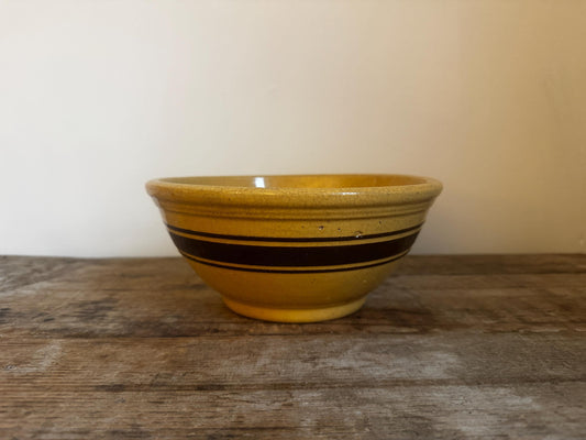 Antique National Yellow Ware Yellowware Brown Stripe Bowl Citrus Fruit Mixing Bowl