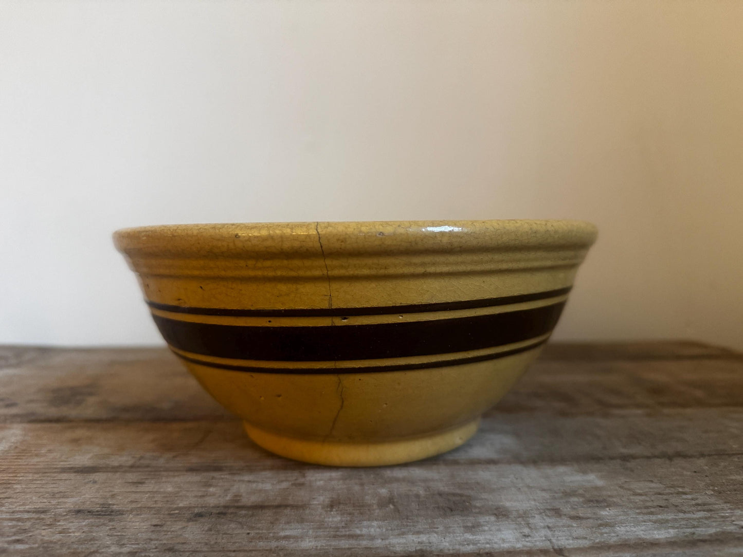 Antique National Yellow Ware Yellowware Brown Stripe Bowl Citrus Fruit Mixing Bowl