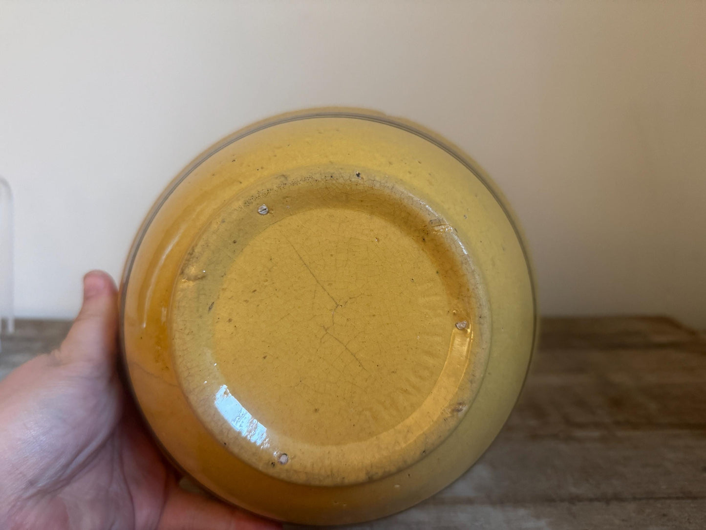 Antique National Yellow Ware Yellowware Brown Stripe Bowl Citrus Fruit Mixing Bowl