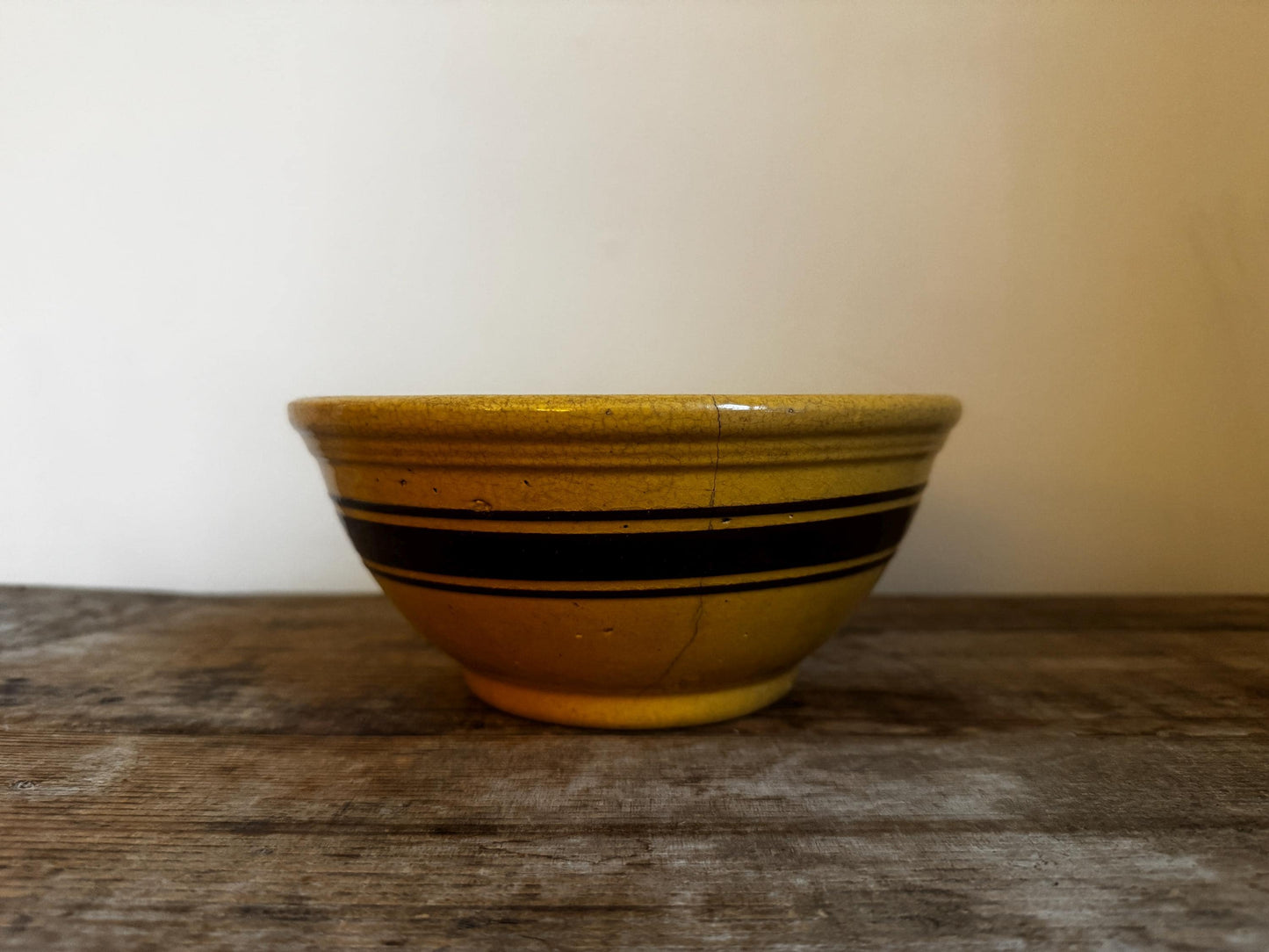 Antique National Yellow Ware Yellowware Brown Stripe Bowl Citrus Fruit Mixing Bowl