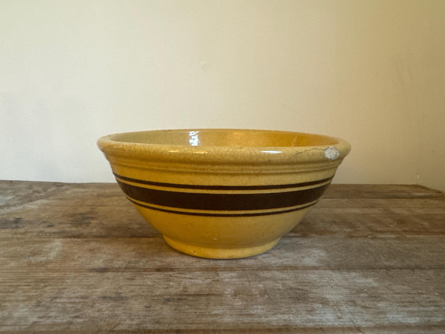 Antique National Yellow Ware Yellowware Brown Stripe Bowl Citrus Fruit Mixing Bowl