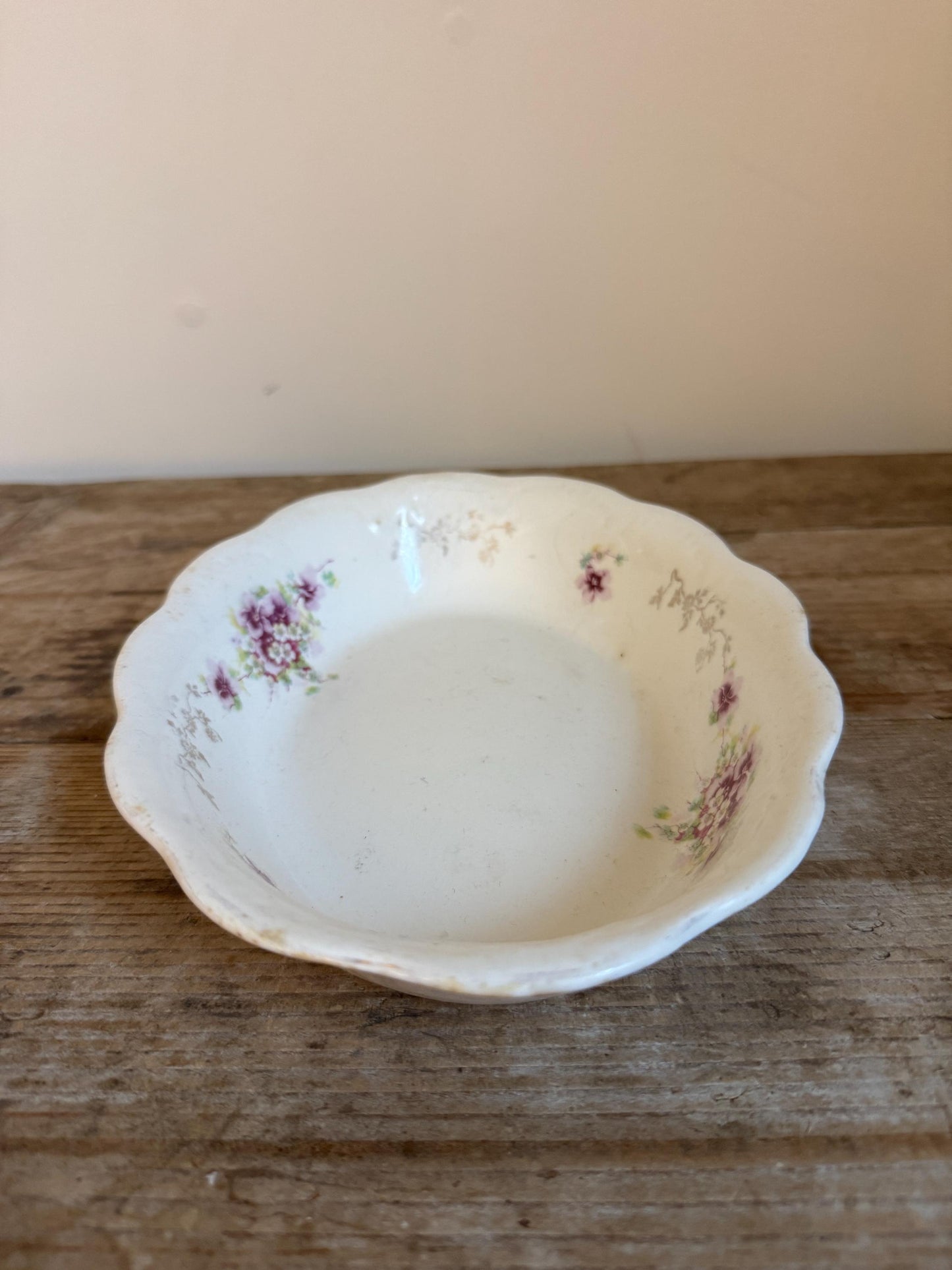 Antique White TST Taylor Smith Taylor Co. China Floral 9.25" Vegetable Dish Serving Piece Scalloped