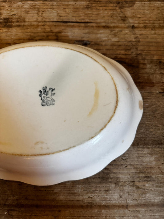 Antique White TST Taylor Smith Taylor Co. China Floral 9.25" Vegetable Dish Serving Piece Scalloped