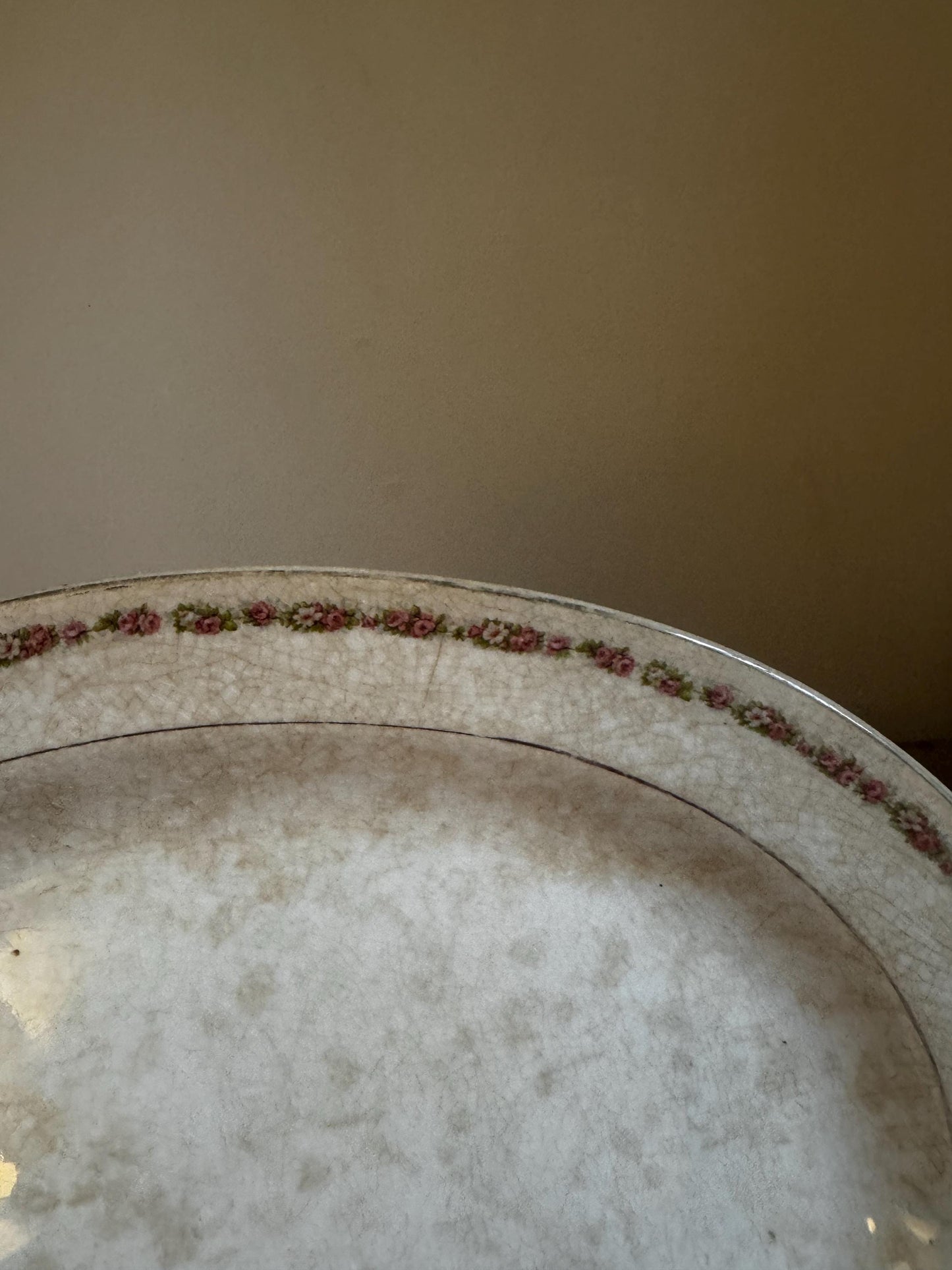 Antique Knowles Taylor Knowles KT&K Floral China Transferware Platter Distressed Crazed Plate Oval Dish