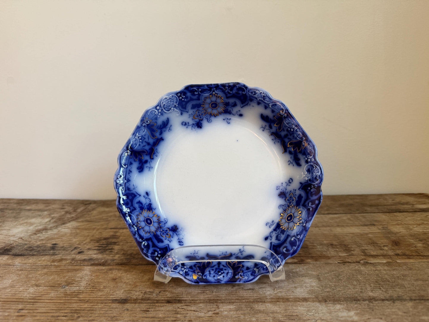 Antique Johnson Brothers Brooklyn Flow Blue Shallow Bowl Serving Piece Distressed Bowl China Ironstone