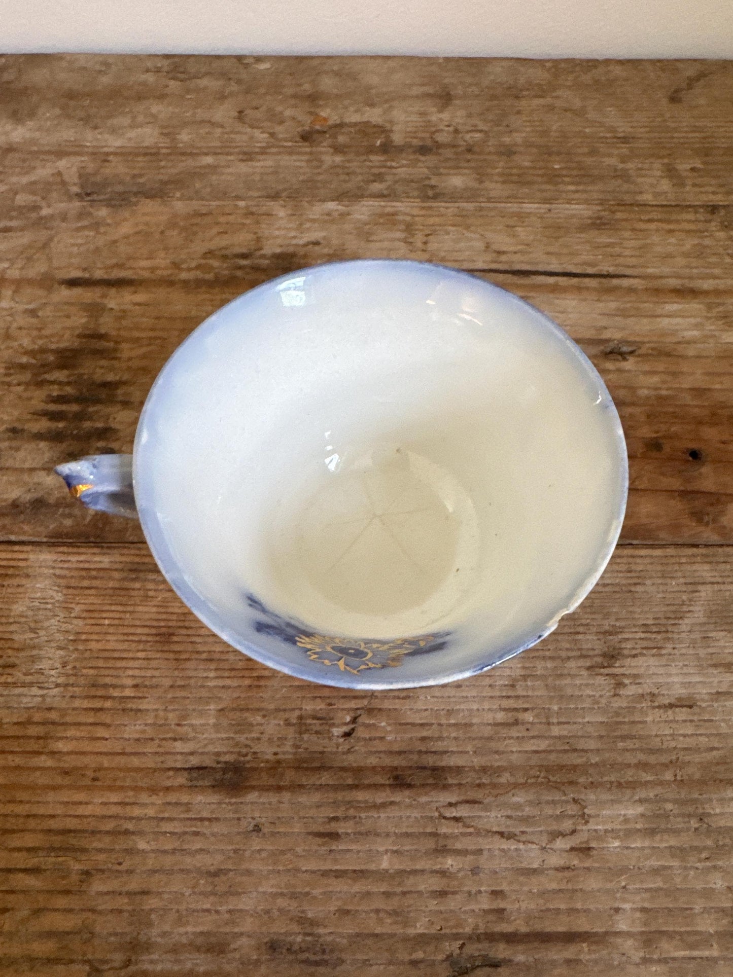 Antique Johnson Brothers Brooklyn Flow Blue Cup Footed Cup White Teacup
