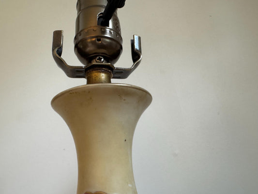 Antique Pair Chalkware Table Lamps Acanthus Leaf Relief Gilt Lion Mask Base