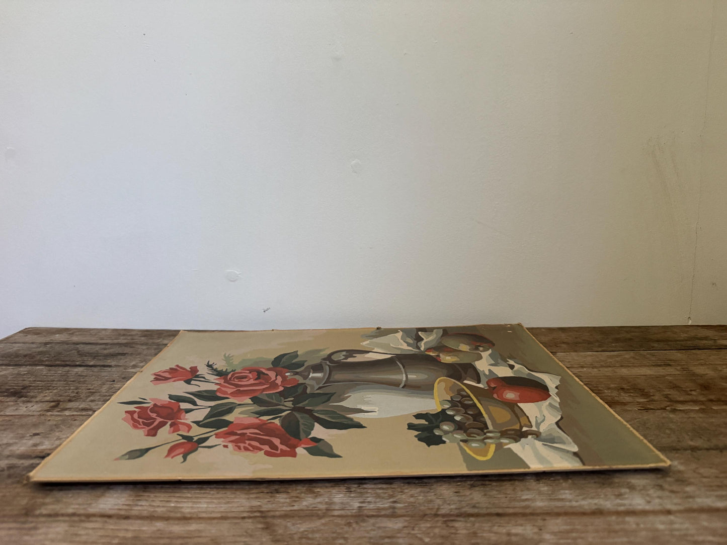 Antique Floral Paint by Number Vase Rose Apple Hobby Painting Vintage Wall Art