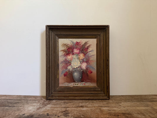 Antique Vintage D. Perry Framed Floral Vase Rose Fruit Framed Oil on Board Vintage Art