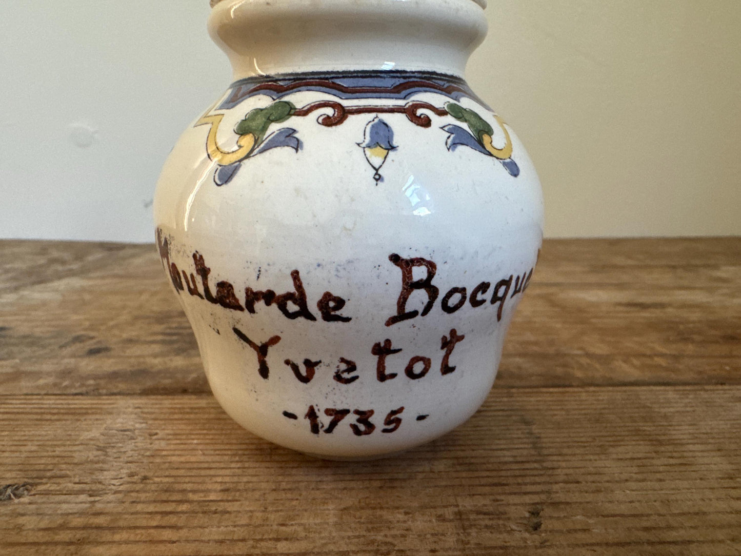 Small Antique Moutarde Bocquet Yvetot 1735 Mustard Pot Jar with Lid