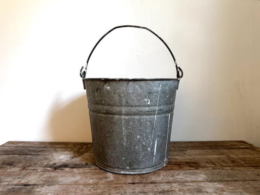 Vintage Galvanized Metal Tin Bucket Distressed #10 With Handle