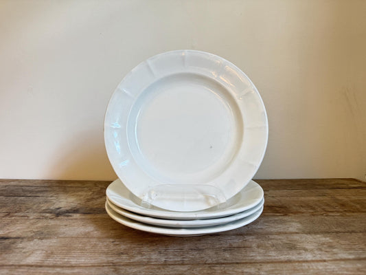 Antique J&G Meakin Set of 4 Ironstone White Ironstone Crazing 9.25 Chunky Plate Dinner Serving Piece