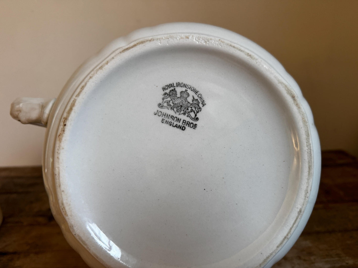 White Johnson Brothers Ironstone Chamber Pot Bowl Farmhouse Crazed Stained