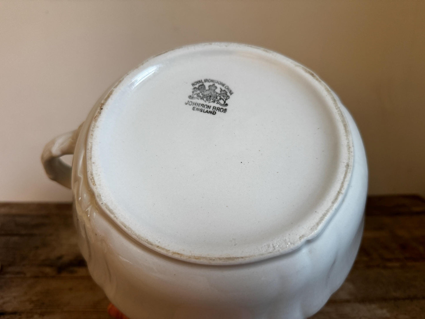White Johnson Brothers Ironstone Chamber Pot Bowl Farmhouse Crazed Stained