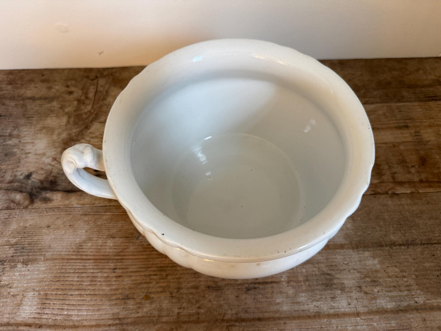White Johnson Brothers Ironstone Chamber Pot Bowl Farmhouse Crazed Stained