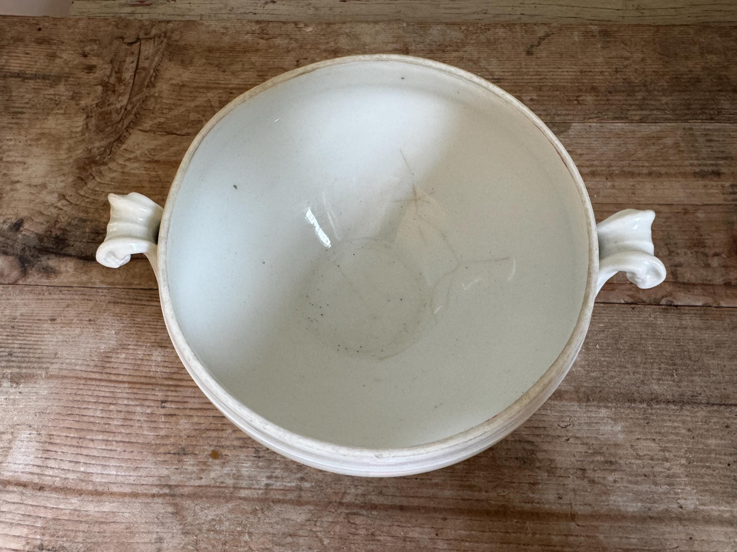 Antique Ironstone Vegetable Dish Tureen Large Bowl Raised Footed Citrus Fruit Bowl