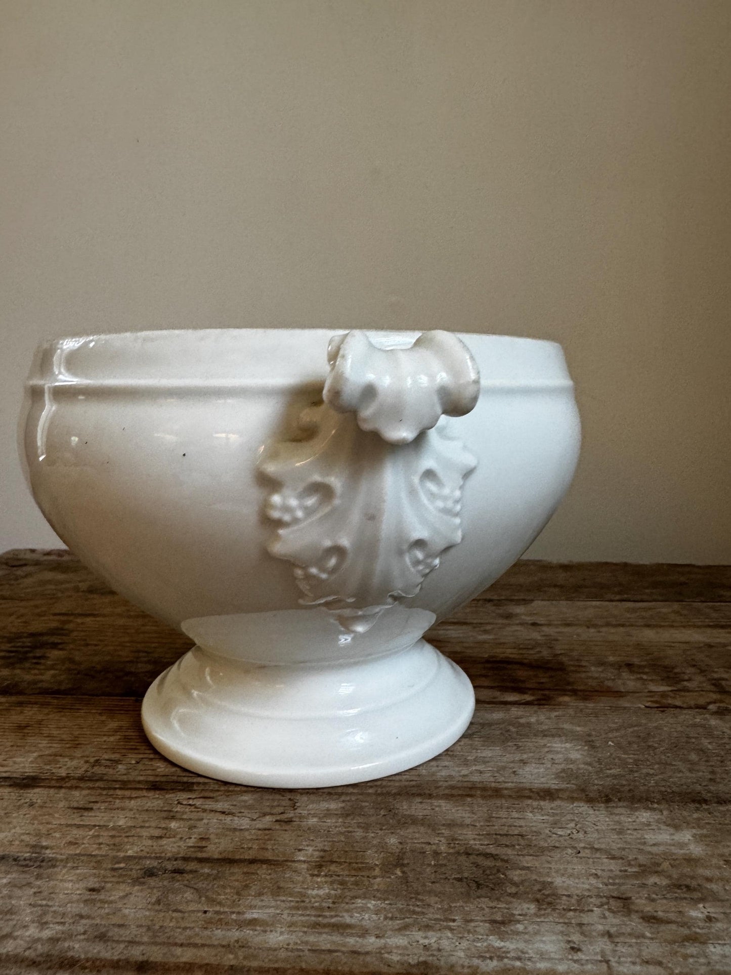 Antique Ironstone Vegetable Dish Tureen Large Bowl Raised Footed Citrus Fruit Bowl
