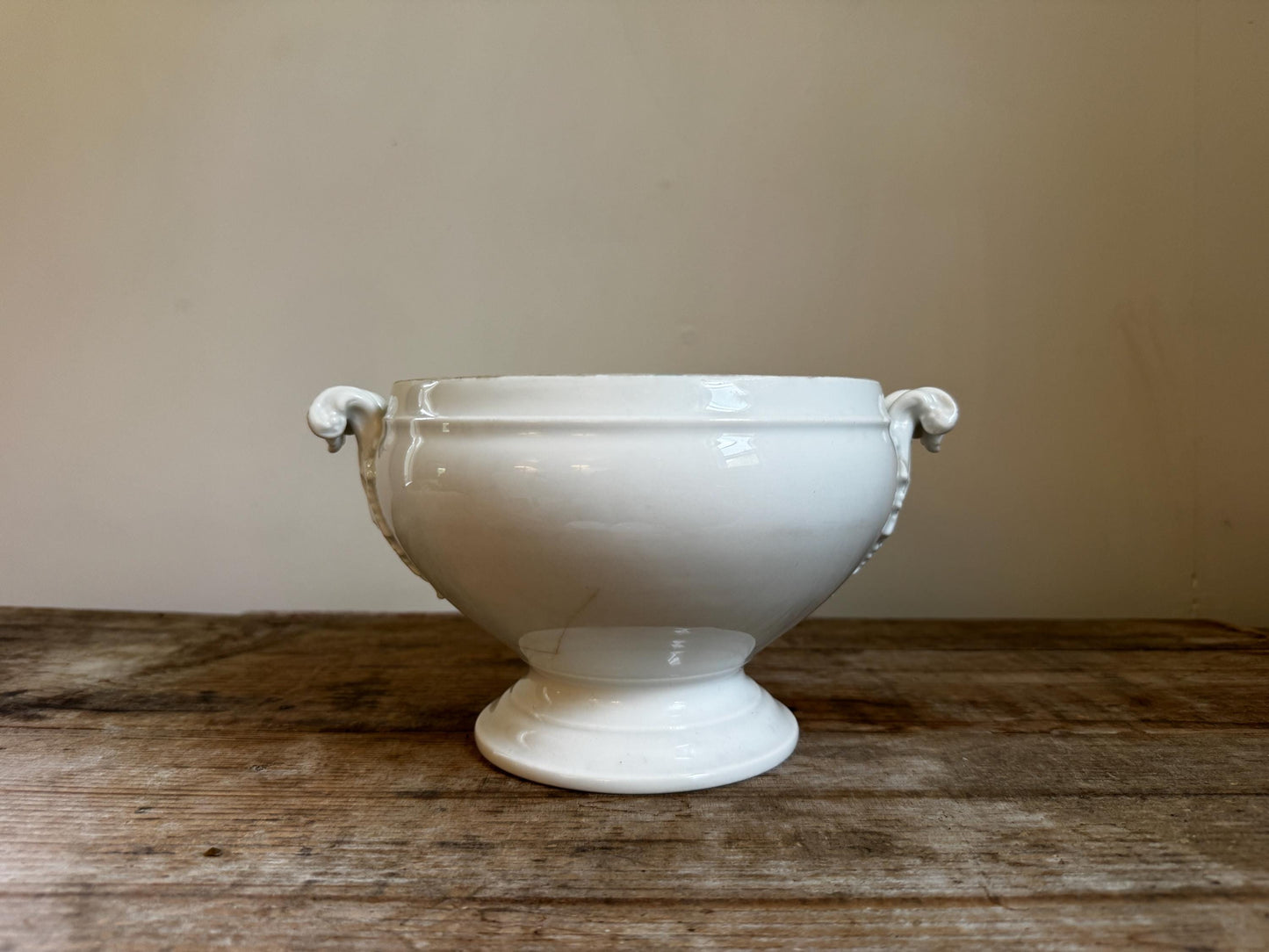 Antique Ironstone Vegetable Dish Tureen Large Bowl Raised Footed Citrus Fruit Bowl